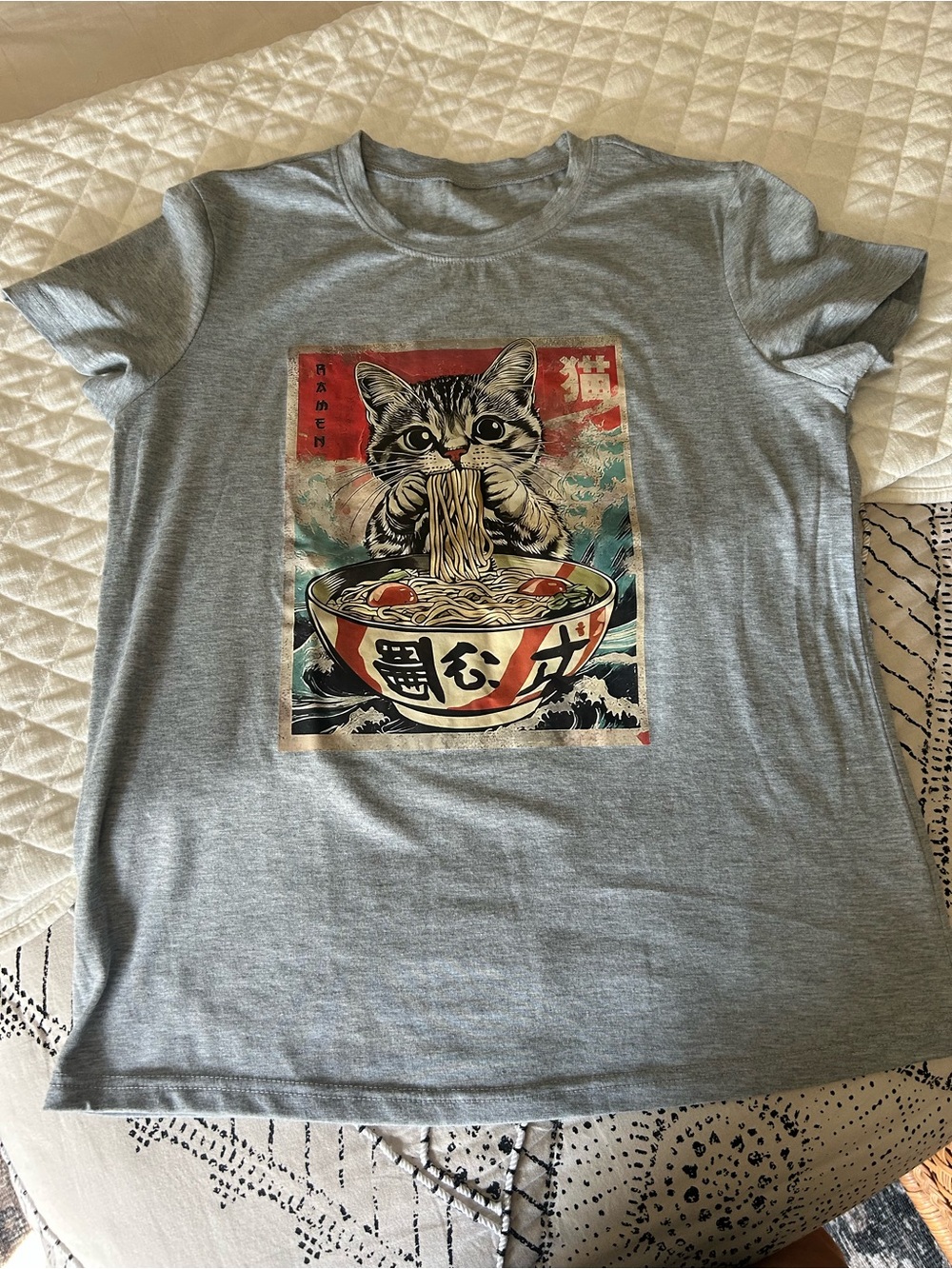 Cat Ramen Graphic Tee - Gray